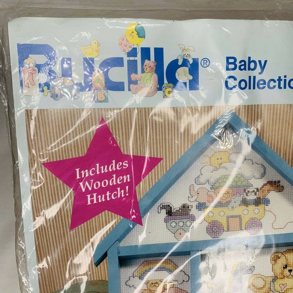 BUCILLA Baby Collection God Bless Babies Bear Cross Stitch Kit Hutch 9 x 12 New - Picture 3 of 11
